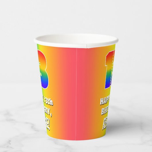 13e verjaardag: kleurrijk, vun regenboogpatroon # papieren bekers (Rechts)