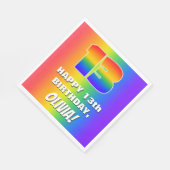 13e verjaardag: kleurrijk, vun regenboogpatroon # servet (Hoek)