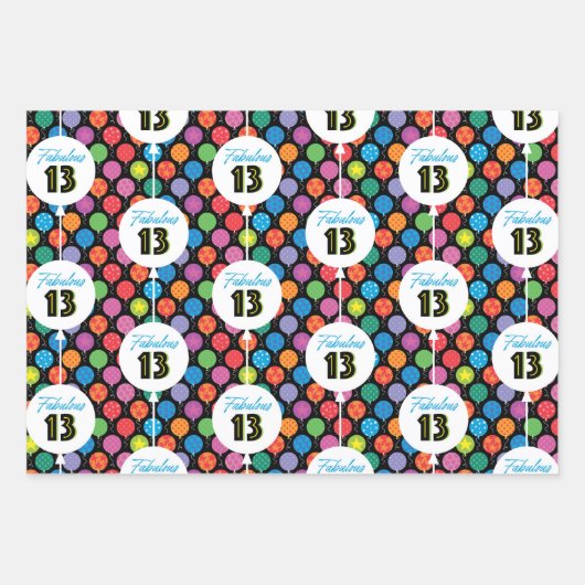 13e verjaardag kleurrijke ballonnen poolstaren inpakpapier vel (Voorkant 2)