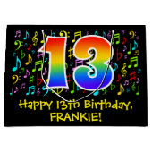 13e verjaardag - Kleurrijke muzieksymbolen, Regenb Groot Cadeauzakje (Voorkant)