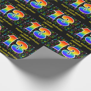 13e verjaardag: Kleurrijke muzieksymbolen, regenbo Cadeaupapier