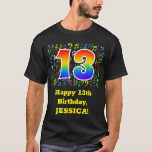13e verjaardag: Kleurrijke muzieksymbolen, regenbo T-shirt