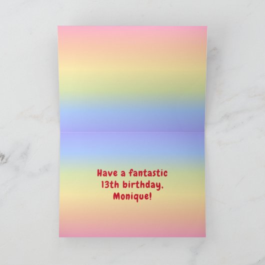 13e verjaardag: kleurrijke regenboog # 13, Naam va Kaart (Binnen)