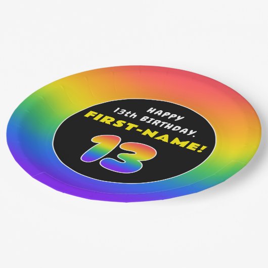 13e verjaardag: kleurrijke regenboog # 13, Naam va Papieren Bordje (Gekanteld)