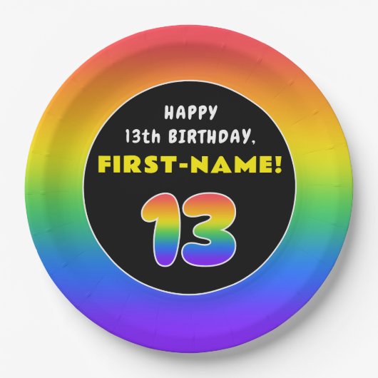 13e verjaardag: kleurrijke regenboog # 13, Naam va Papieren Bordje (Voorkant)