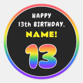 13e verjaardag: kleurrijke regenboog # 13, Naam va Ronde Sticker (Voorkant)