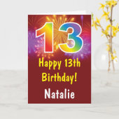 13e verjaardag Kleurrijke regenboog vuurwerk Rood Kaart (Gele Bloem)