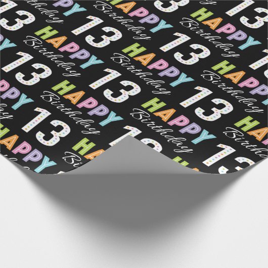 13e verjaardag Kleurrijke Typografie Cadeaupapier (Hoek)