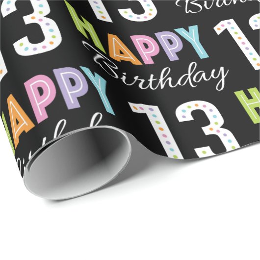13e verjaardag Kleurrijke Typografie Cadeaupapier (Rol Hoek)
