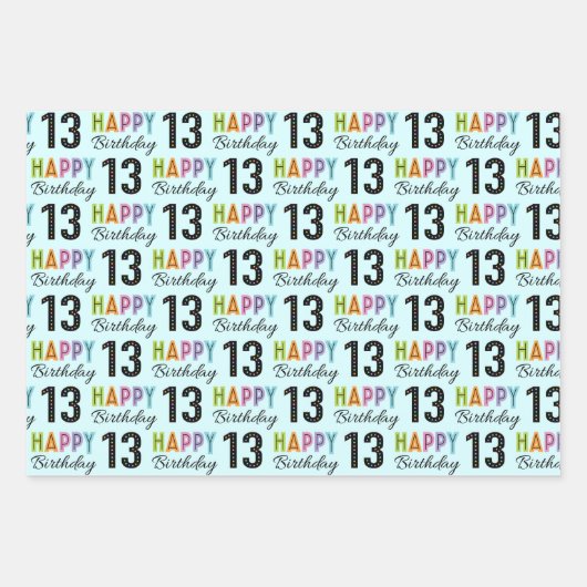 13e verjaardag Kleurrijke Typografie Inpakpapier Vel (Voorkant 2)