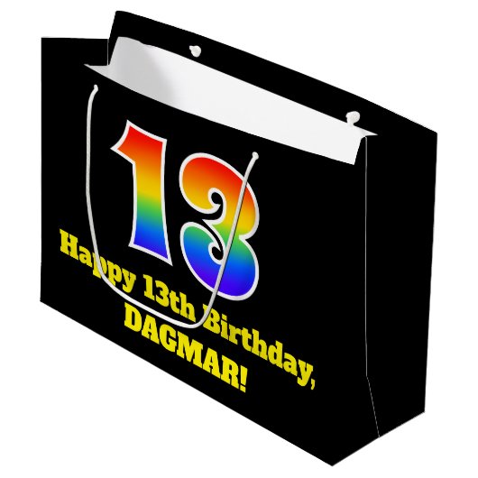 13e verjaardag ~ Leuk, Kleurrijk, Levendig, Regenb Groot Cadeauzakje (Voorkant Gekanteld)