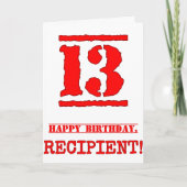 13e verjaardag: Leuk, rood rubberen stempel geïnsp Kaart (Voorkant)