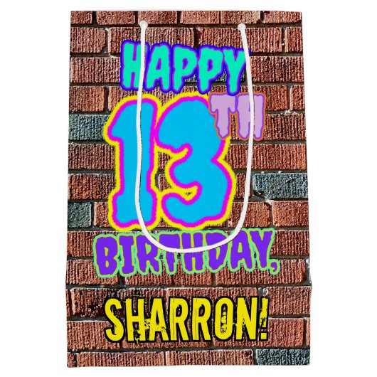 13e verjaardag: Leuk, Urban Graffiti geïnspireerd  Medium Cadeauzakje (Achterkant)