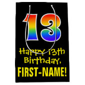 13e verjaardag: Leuk, Vet, Kleurrijk, Regenboog "1 Medium Cadeauzakje (Voorkant)
