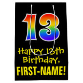 13e verjaardag: Leuk, Vet, Kleurrijk, Regenboog "1 Medium Cadeauzakje (Achterkant)