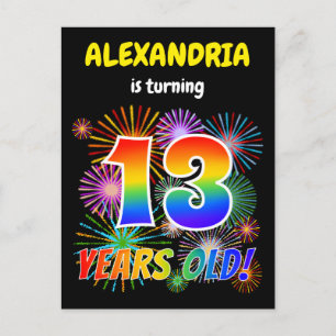 13e verjaardag - Leuk vuurwerk, Rainbow Look "13" Briefkaart