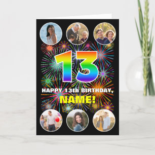 13e verjaardag: Leuke regenboog #, aangepaste naam Kaart