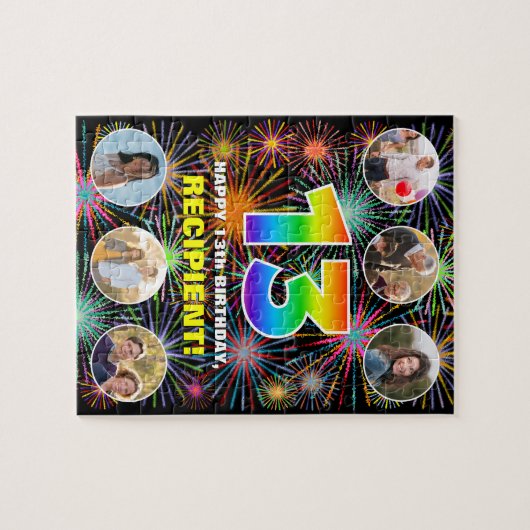 13e verjaardag: Leuke regenboog #, aangepaste naam Legpuzzel (Horizontaal)