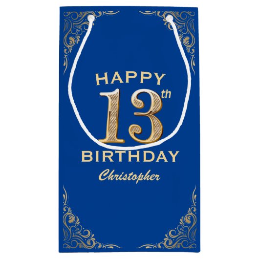 13e verjaardag Lijst Blauw en Glitter Glitter Klein Cadeauzakje (Achterkant)