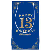 13e verjaardag Lijst Blauw en Glitter Glitter Klein Cadeauzakje (Voorkant)