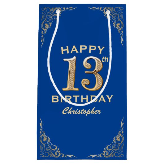 13e verjaardag Lijst Blauw en Glitter Glitter Klein Cadeauzakje (Voorkant)