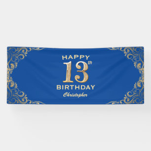 13e verjaardag Lijst Blauw en Glitter Glitter Spandoek