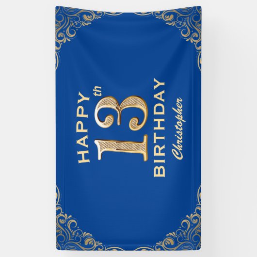 13e verjaardag Lijst Blauw en Glitter Glitter Spandoek (Verticaal)