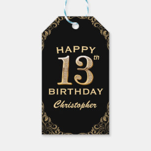 13e verjaardag Lijst voor zwarte en goudglitter Cadeaulabel