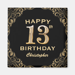 13e verjaardag Lijst voor zwarte en goudglitter Magneet