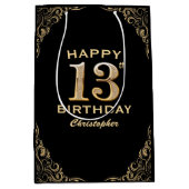 13e verjaardag Lijst voor zwarte en goudglitter Medium Cadeauzakje (Voorkant)