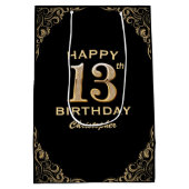 13e verjaardag Lijst voor zwarte en goudglitter Medium Cadeauzakje (Achterkant)
