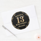 13e verjaardag Lijst voor zwarte en goudglitter Ronde Sticker (Envelop)
