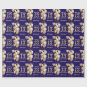 13e verjaardag marinenblauw en goudballonnen cadeaupapier (Vlak)