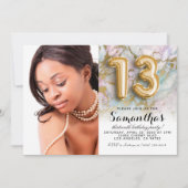 13e verjaardag marmer Gold portret uitnodiging (Voorkant)