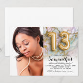 13e verjaardag marmer Gold portret uitnodiging (Voorkant / Achterkant)