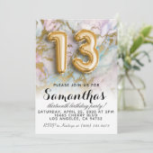 13e verjaardag marmer Gold-uitnodiging Kaart (Staand voorkant)