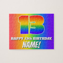 13e verjaardag — Meerkleurig regenboogpatroon "13" Legpuzzel