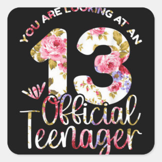 13e verjaardag meisjes 13 jaar tiener tiener vierkante sticker