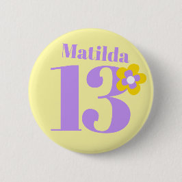 13e verjaardag meisjes geel paars ronde button 5,7 cm