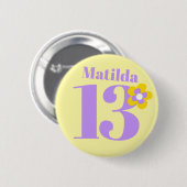 13e verjaardag meisjes geel paars ronde button 5,7 cm (Voorkant /achterkant)