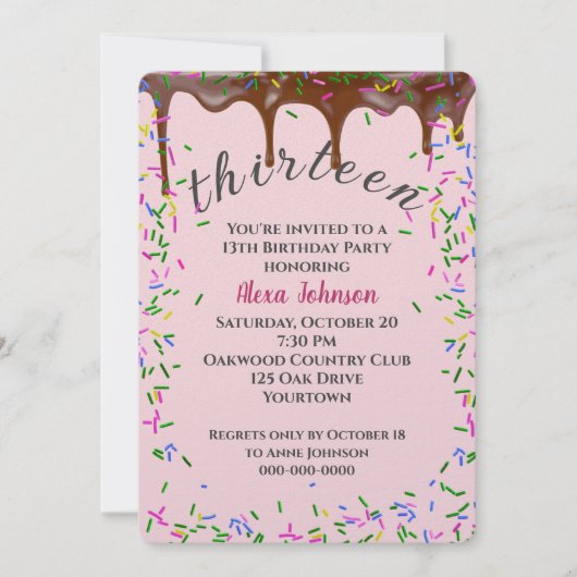 13e verjaardag met chocolade ijsjes en strooisel kaart (Voorkant)