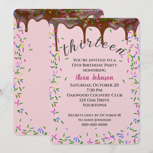 13e verjaardag met chocolade ijsjes en strooisel kaart (Voorkant / Achterkant)