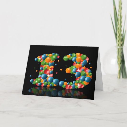 13e verjaardag met nummers gevormd uit ballen kaart (Voorkant)