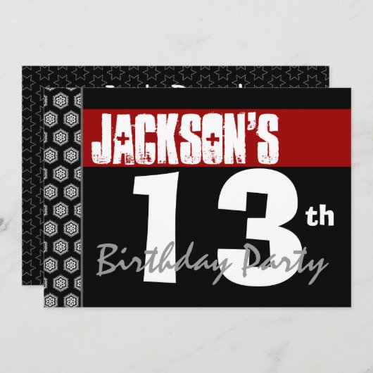 13e verjaardag Modern for Boy Red White Black Y118 Kaart (Voorkant / Achterkant)