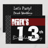 13e verjaardag Modern for Boy Red White Black Y119 Kaart (Voorkant / Achterkant)