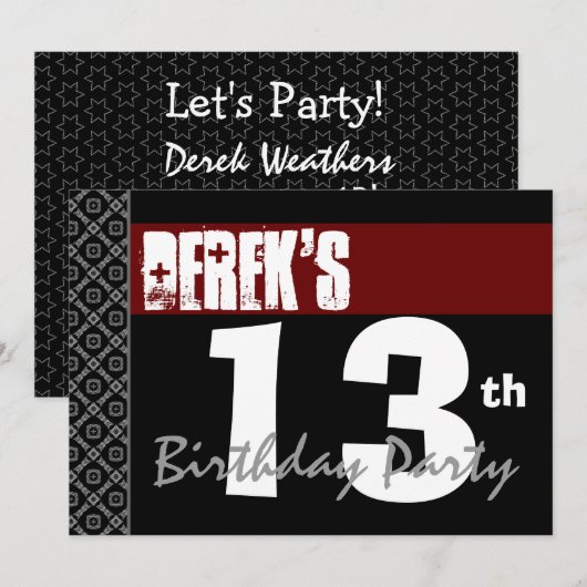 13e verjaardag Modern for Boy Red White Black Y119 Kaart (Voorkant / Achterkant)