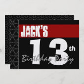 13e verjaardag Modern Rood Wit Zwart Metallic Kaart (Voorkant / Achterkant)