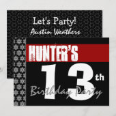 13e verjaardag modern voor hem rood wit zwart g206 kaart (Voorkant / Achterkant)