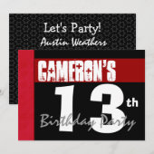 13e verjaardag modern voor hem rood wit zwart g208 kaart (Voorkant / Achterkant)