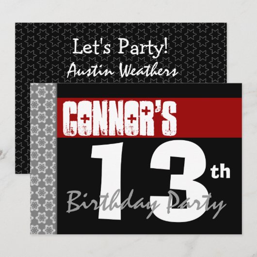 13e verjaardag modern voor hem rood wit zwart g211 kaart (Voorkant / Achterkant)